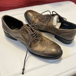 Taupe Distressed Leather Wingtip Oxfords with Wooden Soles